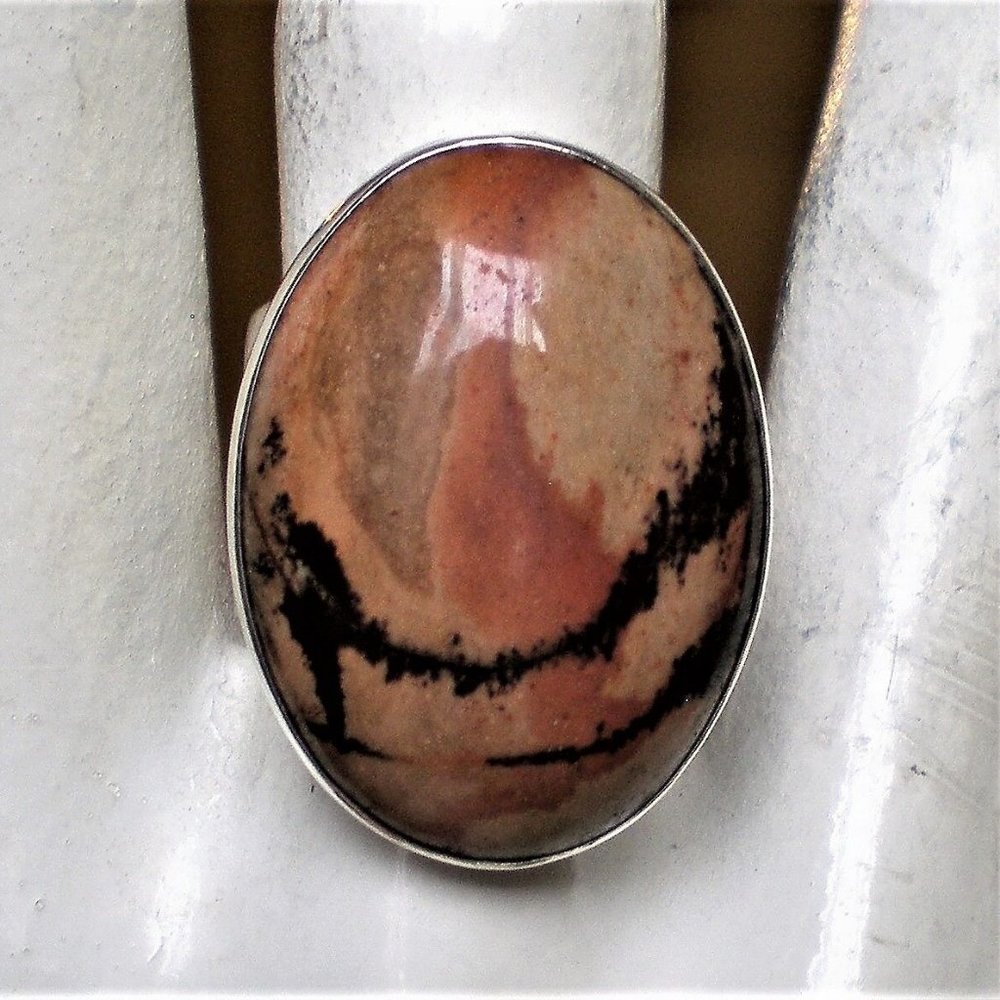 HUGE Jay King Drt Sterling Silver 925 Picture Jasper Cocktail Dinner Ring 14 g. - Picture 1 of 11